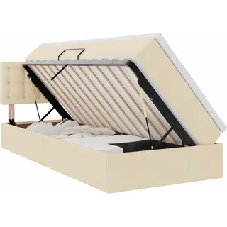 vidaXL Bett mit Stauraum und LED mit Kopfteil Creme 100 x 200 cm Stoff - Creme