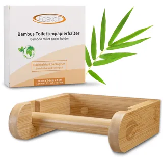 ECENCE Toilettenpapierhalter Holz - Wandmontage ohne Bohren möglich - stilvoller Klopapierhalter, Klorollenhalter für das WC aus Bambus im harmonischen Naturdesign