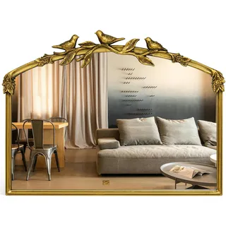 Awhtixbo Gold Barock Spiegel 80x60(H) cm - Vintage Bogen-Wandspiegel mit Eisenrahmen, Ideale Wanddeko für Wohnzimmer, Bad & Flur