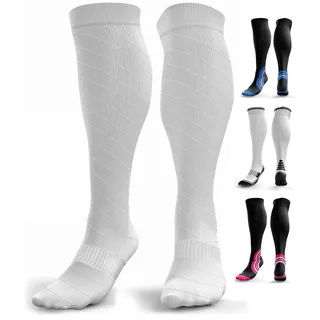 Kompressionsstrümpfe Damen & Herren (Klasse 2) Thrombosestrümpfe Knielang, Flugstrümpfe mit Stufenkompression für Reisen & Laufen – Nahtlose Zehen (L/XL)