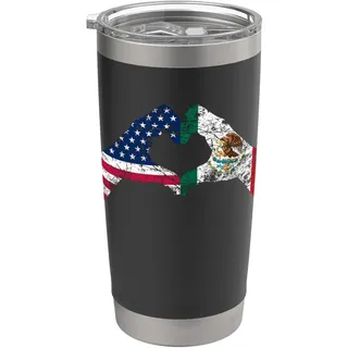 Amerika Mexiko Flagge Vintage Mexikanische Wurzeln Amerikanische Doppelwandiger Edelstahl-Thermobecher
