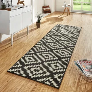 Läufer HANSE HOME "Nordic" Gr. 44, schwarz (schwarz, creme), B:80cm H:9mm L:450cm, Kunstfaser, Teppiche, Läufer, Kurzflor, Raute, Teppich, Weich, Esszimmer, Kinderzimmer, Flur, Modern