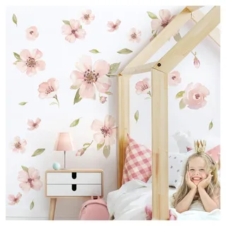 Little Deco Wandtattoo Blume Wandsticker für Kinderzimmer Mädchen Wandaufkleber Pflanzen rosa Sticker Babyzimmer Schlafzimmer Wanddeko DL5015-03