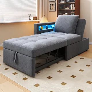 Flieks Schlafsofa mit Ladefunktion und Led, Polstersofa Sessel mit Kissen und Verstellbare Rückenlehne, Tagesbett Daybed, Leinen, Hellgrau - Hellgrau