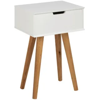 Carryhome Nachtkästchen , Weiß, Eichefarben , Holz , Eiche , massiv , 1 Schublade(n) Schubladen , 40x61.5x30 cm , Holzmöbel, Holzbetten, Nachtkästchen Holz