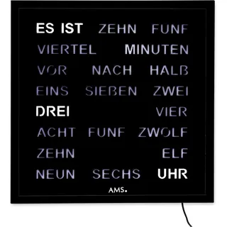 AMS - 1265 - Wand- Tischuhr - Quarz - Wortuhr - 28x28cm - Schwarz