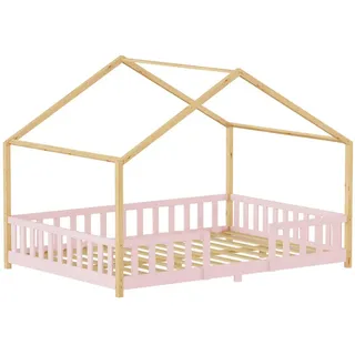 [en.casa] Kinderbett Treviolo 140 x 200 cm Kiefer massiv natur rosa