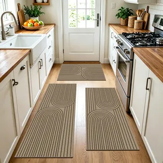 VSIWB Jute Küchenteppiche 3 Stück Waschbar rutschfest Schmutzfangmatte Küchen Teppichläufer Braun Küchenmatten für Küche Läufer Flur Waschküche Wohnzimmer Schlafzimmer Eingang