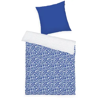Tom Tailor Wendebettwäsche ORGANIC LEAVES Blau/Weiß 135 x 200 cm + 80 x 80 cm