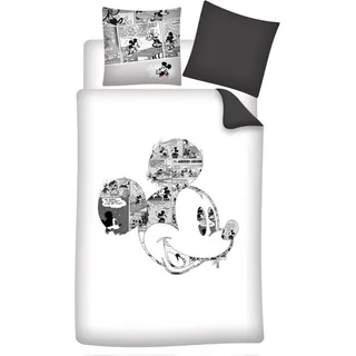 Disney Mickey Mouse Bettbezug Cartoon - Baumwolle 135x200cm - Weiß, Schwarz, Grau, Rot