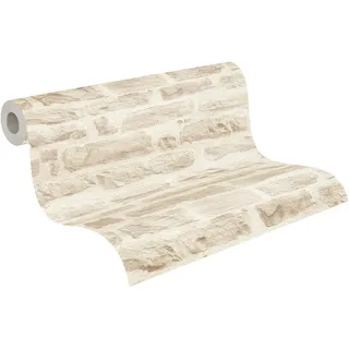 A.S. Création Best of Wood`n Stone Vliestapete mit Steinmotiv 0,53 m – Beige, Creme – Steintapete Made in Germany – 355803