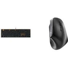 CHERRY KC 200 MX, Mechanische Office-Tastatur mit Eloxierter Metallplatte & MW 4500, kabellose Maus, ergonomische Rechtshändermaus im 45° Design