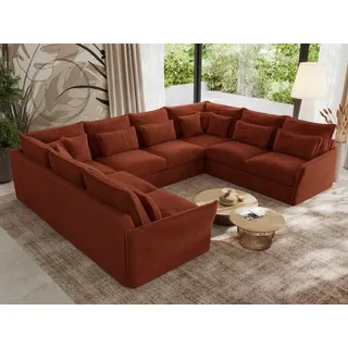 MKS Meble modulares U-förmiges Ecksofa, großes Wohnzimmer-Ecksofa, Big Sofa XXL, Wohnlandschaft, Ecksofa mit losen Kissen, Universal-Ecksofa U - VERSO U 8M - Orange Plüsch - Orange