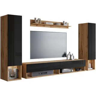 P & B Wohnwand Amadeo Eiche Wotan/Schwarz Hochglanz