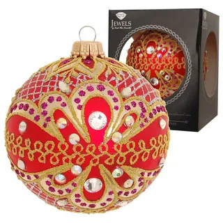 Krebs Glas Lauscha Weihnachtskugeln Jewels Rot mit Steinen 1-tlg. 8cm