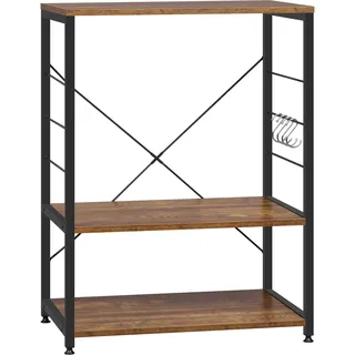 WOLTU Küchenregal Standregal Mikrowellenhalter Bäcker Regal Metallregal aus Holz und Stahl, mit 3 Ablagen, ca. 60 x 40 x 82 cm, vintagebraun - Schwarz