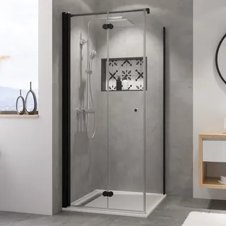 Breuer Drehfalttür für Seitenwand Breuer Elana Komfort Höhe: 200 cm schwarz, Scheibenstärke: 6 mm Anschlag links Klarglas Profilfarbe