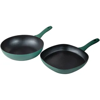 Set von 2 gepressten Aluminium-Induktionspfannen Wok + Grill San Ignacio Media