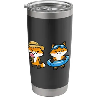Süße Füchse in einer Reihe Squad Lustige Sommerurlaubsstimmung Doppelwandiger Edelstahl-Thermobecher