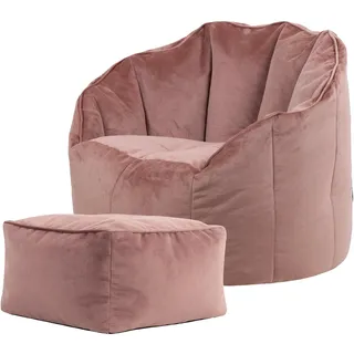 Icon Sitzsack-Sessel „Sirena“, Samt, Plüsch XL Sitzsack Erwachsene mit Füllung für das Wohnzimmer, Groß Indoor Sitzsäcke (Rosa, Sitzsack + Hocker)