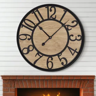 Stille Wanduhr aus Metall und Holz für Wohnzimmer - Schwarz