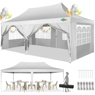 COBIZI Pavillon 3x6m Wasserdicht Stabil mit 6 Seitenteilen,Weiss | Faltpavillon 3x6 Partyzelt Pop Up Camping Gartenzelt Gartenpavillon für Garten, Party, Festival, Hochzeit, UV-Schutz