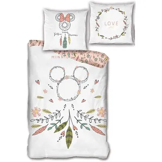 Aymax Wende Bettwäsche-Set Disney Minnie Mouse Dreamcatcher 135 x 200 cm 80 x 80 cm 100% Baumwolle Linon Minnie Maus Traumfänger Boho