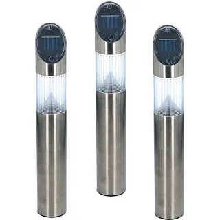 3er Set LED Solarleuchten H36xØ6 cm mit Erdspieß für Garten, Terrasse oder Gehweg, Solarlampe mit 2 weißen LEDs, Akku, An/Aus-Schalter, 6-8 Std. Leuchtdauer - Weiß