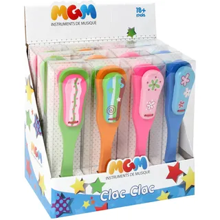 PLANÈTE BOIS - Pack mit 12 Clap Clap - Musik - 603012PA - 12 Stück - Mehrfarbig - Holz - Kinderspiel - Langlebiges Spielzeug - Instrument - Musikalisches Erwachen - 22,5 cm x 6,2 cm - Ab 18 Monaten