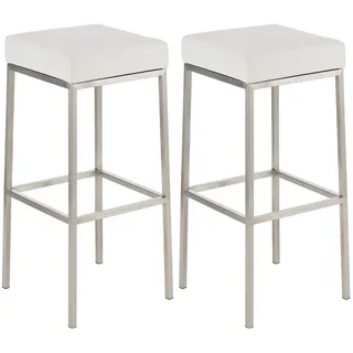 CLP Barhocker 2er Set Lederlook weiß , Weiß , Textil , 37x85x37 cm , Esszimmer, Barmöbel, Barhocker