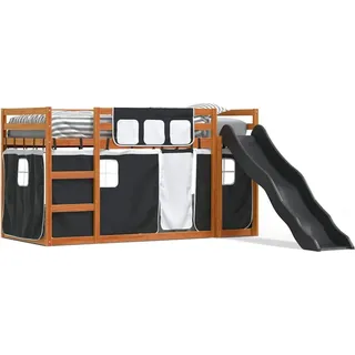 vidaXL Etagenbett mit Rutsche und Gardinen Weiß und Schwarz 90x200 cm - Schwarz