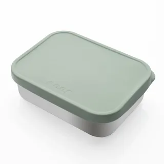 Reer Silikon Edelstahl Brotdose | 700ml | mit Deckel und Trennbehälter | spülmaschinengeeignet, robust und langlebig | ideal für Schule, Kindergarten & Picknick | grün/silber