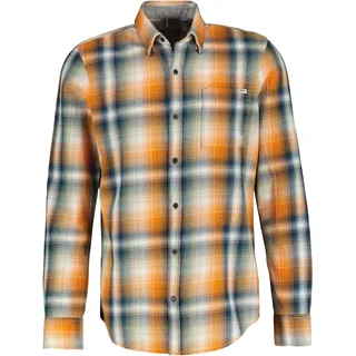 Karohemd LERROS "Karohemd aus weicher Twillqualität, kariert", Herren, Gr. S, Normalgrößen, orange (pumpkin orange), 100% Baumwolle, Hemden Karohemd