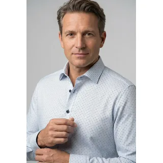 Langarmhemd OLYMP "Luxor", Herren, Gr. 41, N-Gr, weiß (bleu), Web, Obermaterial: 100% Baumwolle, comfort fit normal, 2-Knopf-Manschette, Hemden Langarmhemd, Businesshemd, comfort fit, Under-Button-down-Kragen