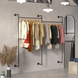 unho Kleiderstange Kleiderständer Wandmontage, industrielles Rohr, Garderobe für begehbaren Kleiderschrank Wand, Wandgarderoben für Schlafzimmer Wohnzimmer