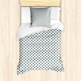 ABAKUHAUS Retro Mantele, Vintage Sketch Dots, Milbensicher Allergiker geeignet mit Kissenbezügen, 135 cm x 200 cm - 80 x 80 cm, Charcoal Grau Weiß - Weiß