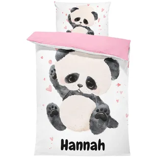 Pictogogo Personalisierte Baby Bettwäsche mit Panda, 135 x 200 cm, Wählbare Unterfarbe aus Baumwolle, Kinderbettwäsche Mit Namen 135x200, Babybett Komplett Set Mit Reißverschluss