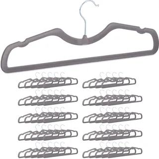 Relaxdays Kleiderbügel Samt, 50er Set, rutschfest, platzsparend, B: 42,5 cm, Hosensteg & Einkerbungen, Samtbügel, grau