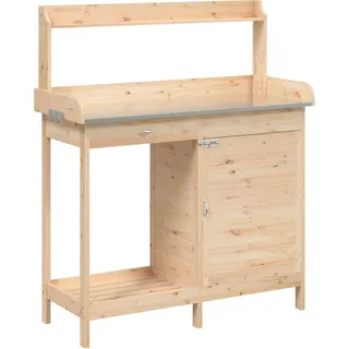 Pflanztisch mit Schrank 110,5x45x124,5 cm Massivholz Tanne - Braun, Bunt