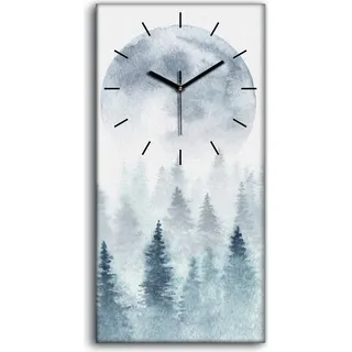 Wandbild Leinwand Bilder Wanduhr 30x60 Winter Wald und aufgehender Mond Baum - schwarze Hände