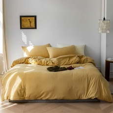 Nayoroom Bettwäsche 140x200 Gelb Uni Einfarbig Microfaser Bettbezug und Kissenbezug 70x90 cm mit Reißverschluss Weich und Bügelfrei