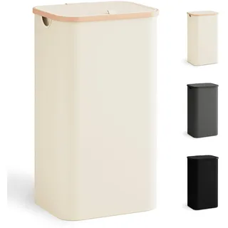 YOUDENOVA Wäschekorb mit Deckel 100L, Wäschesammler schmal mit Wäschesack, faltbarer Wäschesortierer mit Kunststoffgriff Wäschetruhe, hoch Laundry Baskets, (Beige)