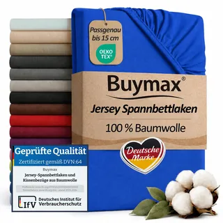 Buymax Spannbettlaken 70x140cm Baumwolle 100% Kinderbett Spannbetttuch Baby Bettlaken Jersey, Matratzenhöhe bis 15 cm, Farbe Dunkelblau