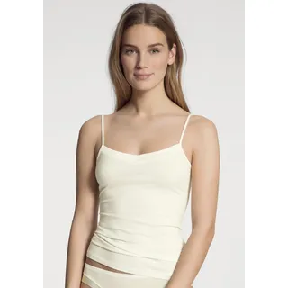 Spaghettitop CALIDA "Cate", Damen, Gr. S (40/42), beige (alabaster crème), Single Jersey, Obermaterial: 92% Baumwolle, 8% Elasthan, unifarben, normal hüftbedeckend, Rundhals, Tops Spaghettitop, Satin-Einsatz, Single Jersey Qualität, elastisch, weich, feminin