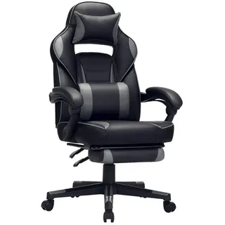 Boxxx Gamingstuhl , Grau, Schwarz , Kunststoff, Leder , Lederlook , Drehkreuz , 67x116x66 cm , Typenauswahl, Sitzfläche 360° drehbar, ergonomische Rückenlehne , Büromöbel, Büromöbel-Sets & Büromöbel-Serien, Büromöbelserien
