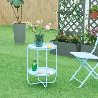 Tabletttisch ‘Sandefjord’ rund mit 2 abnehmbaren Tabletts Stahl 57,5 x 40 cm Himmelblau - Hellblau