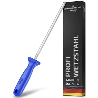 SCHWERTKRONE® Wetzstahl für Messer [MADE IN SOLINGEN - GERMANY] - Messerschärfer Stab - Wetzstab Messerstahl - Messerschärfer Knife Sharpener - Höchste Qualtiät für Profis (Chrom Vanadium) - 34cm BLAU