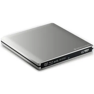 techPulse120 portables USB 3.0 4K UHD 3D M-Disc BDXL HDR10 Laufwerk Blu-ray Brenner Burner Superdrive Ultra-Slim BD DVD CD für Netbook Notebook Ultrabook Windows Mac OS Apple iMAC MacBook Alu Silber
