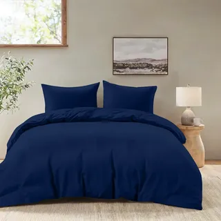 Dreamzie - Bettwäsche 200x200 Set Dunkelblau – Bettbezug mit 2 Kissenbezug 65x65 – Mikrofaser Weich & Pflegeleicht - Oeko-Tex