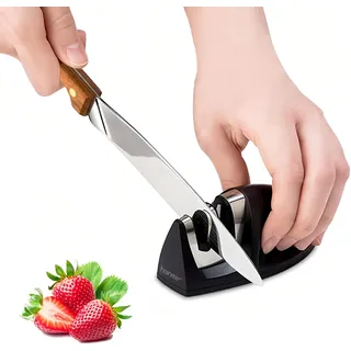 Manuelle Messerschärfer,Messer Schärfen,Messerschleifer,2 Stufen Manuell | Wolframstahl für den Vorschliff und Keramikstein für Feinschliff,für Stumpfe Klingen,Bequemer Griff,für Küchenmesser,Schwarz